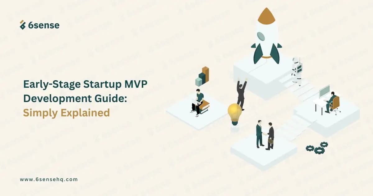 Illustration of early-stage startup MVP development guide showing founders building and launching a minimum viable product.