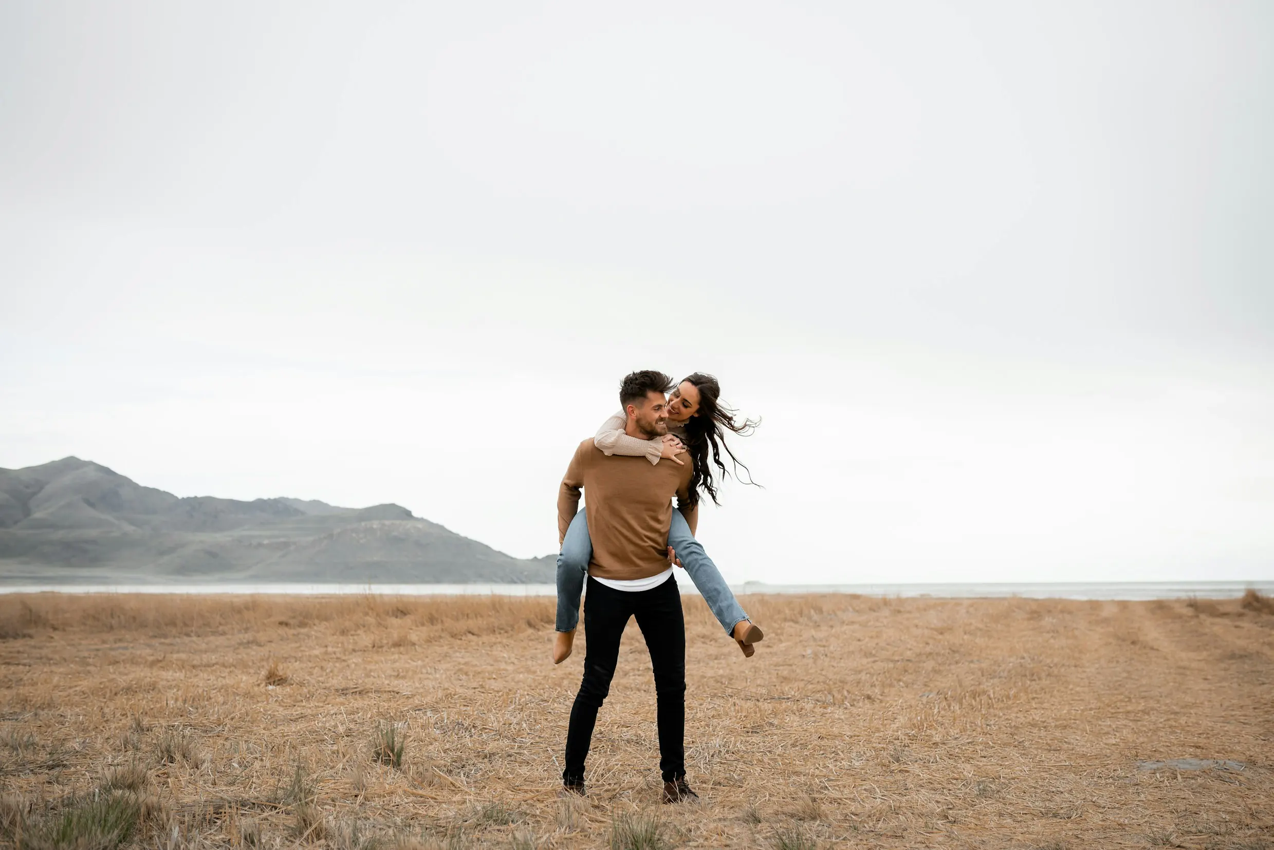 Couple walking through a misty field, from the Jeter AI product