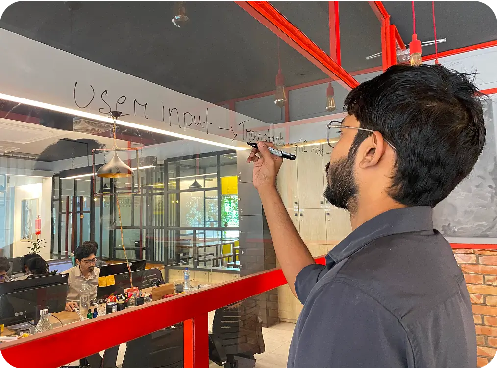 6sense engineer mapping a recovery plan on a glass whiteboard