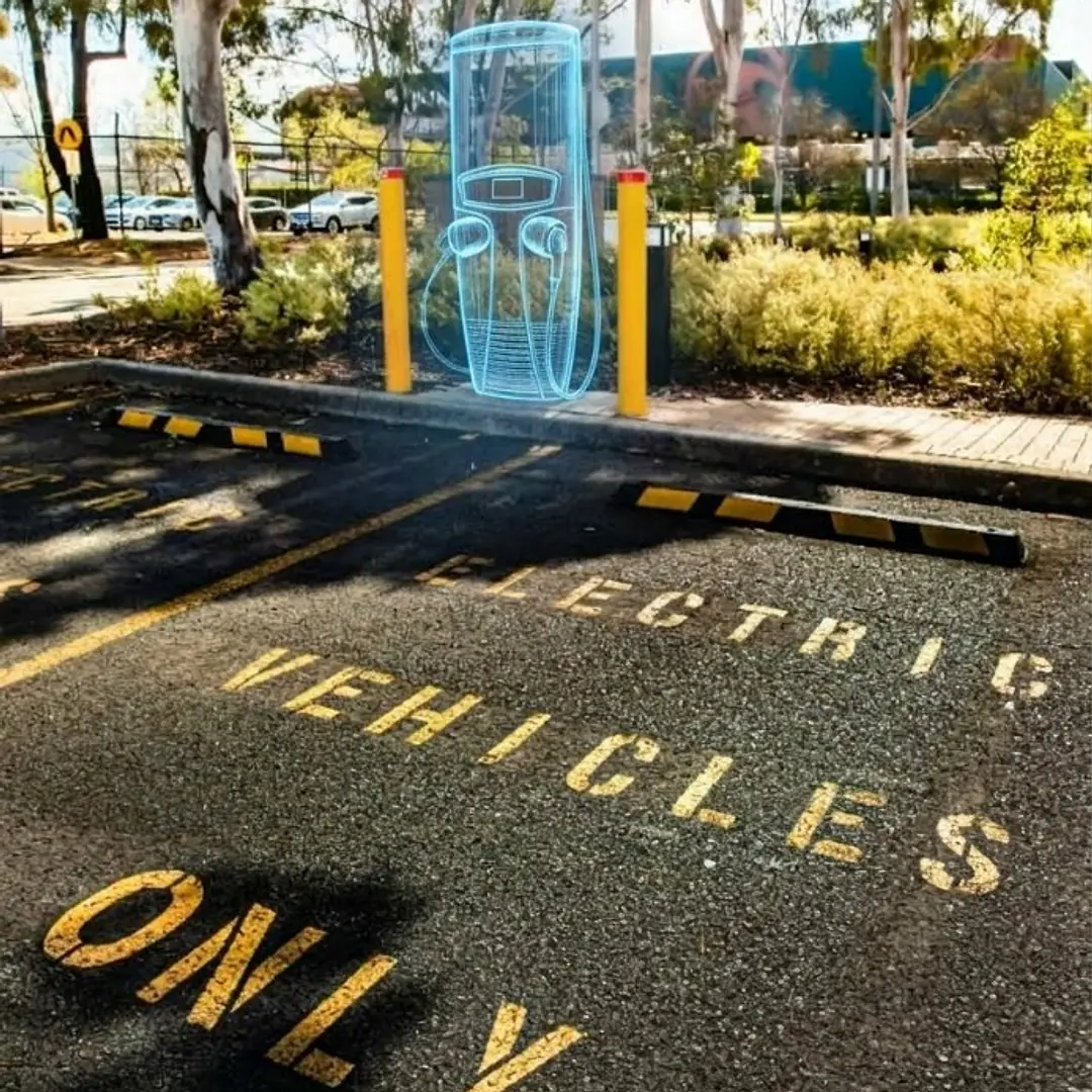 An EV-only parking bay with a glowing charger outline